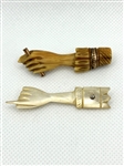 (2) Victorian Hand Pins Mother of Pearl, Bone
