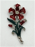 Crown Trifari Alfred Philippe Red Enamel Flower Signet Fur Clip