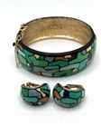 Eisenberg Mosaic Green Bangle Bracelet and Matching Earrings