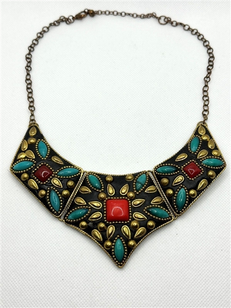 Moroccan Artisan Collar Bib Necklace in Brass