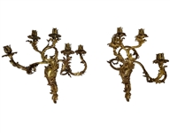 Pair Monumental 19th c. French Gilt Bronze 5 Arm Wall Sconces 27” x 24”