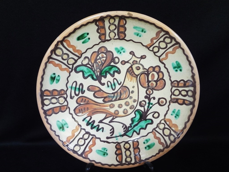 Redware Slipware Pottery Bird Plate 19th Century