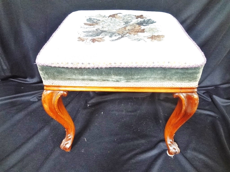 Embroidered Top Cabriole Leg Stool