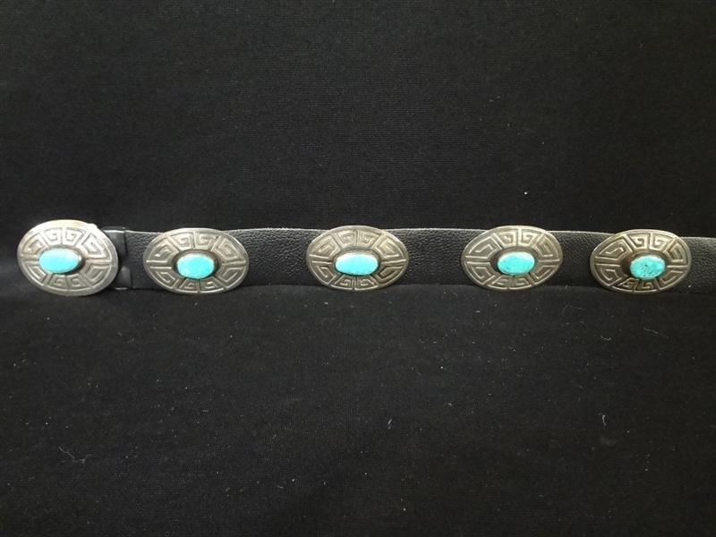 Sterling and Turquoise Concho Southwest Belt 34.5" long