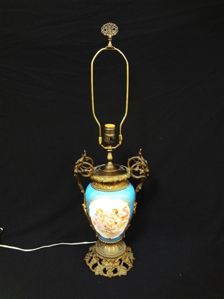 Sevres French Porcelain and Brass Lamp