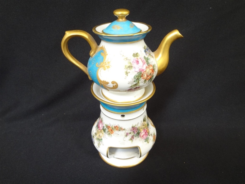 Sevres French Porcelain Chocolate Pot on Stand