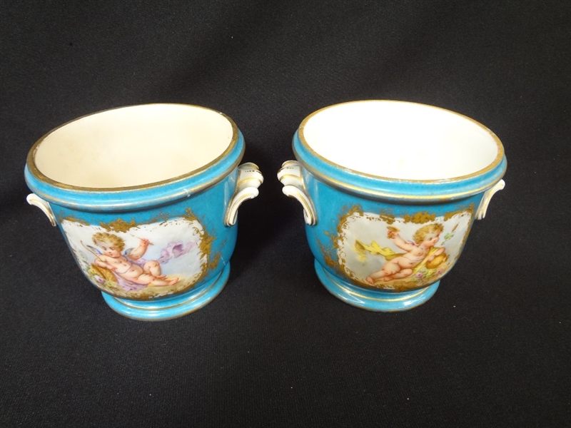 Sevres French Porcelain (2) Two Handled Cache Pots