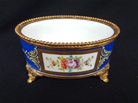 Sevres French Porcelain Oval Brass Base and Rim Uncovered Dish.