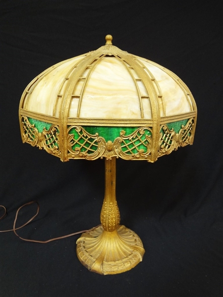 Brass and Slag Glass Table Lamp