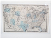 1874 Engraving Map of United States Matted and Framed