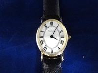 Tiffany and Co. 14K Gold Ladies Watch Black Leather Band