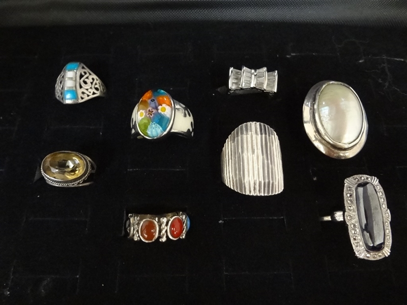 (8) Sterling Silver Ladies Cocktail Rings: Alan K. Signed piece
