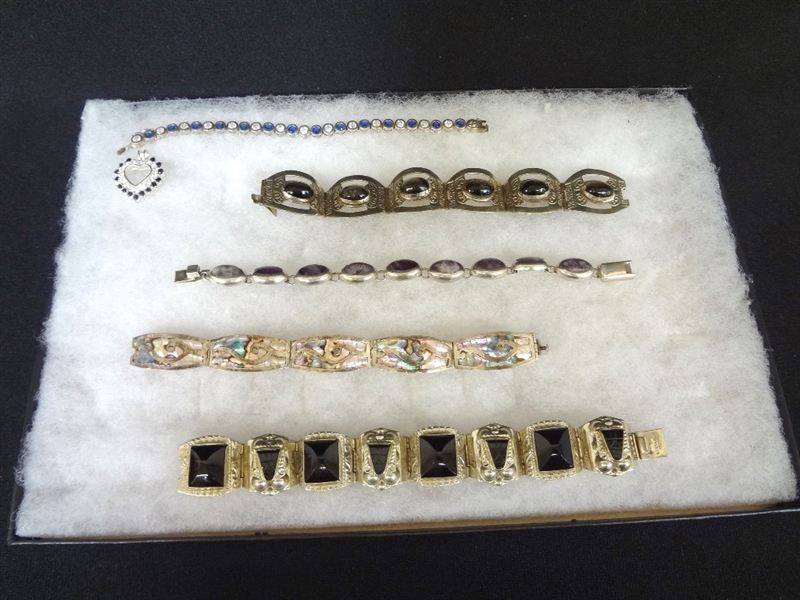 (6) Sterling Silver Bracelets and Heart Pendant