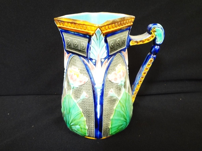 A Copeland Majolica Lotus Pitcher c. July 2, 1877 4. Gill
