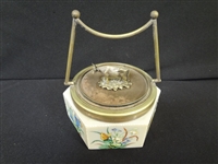 Hand Painted Porcelain Butter Dish with Metal Cow Lid Finial