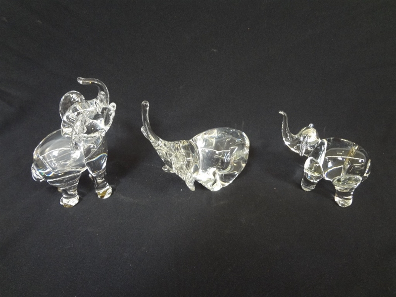 (3) Crystal Elephants: Paschal Signed 97