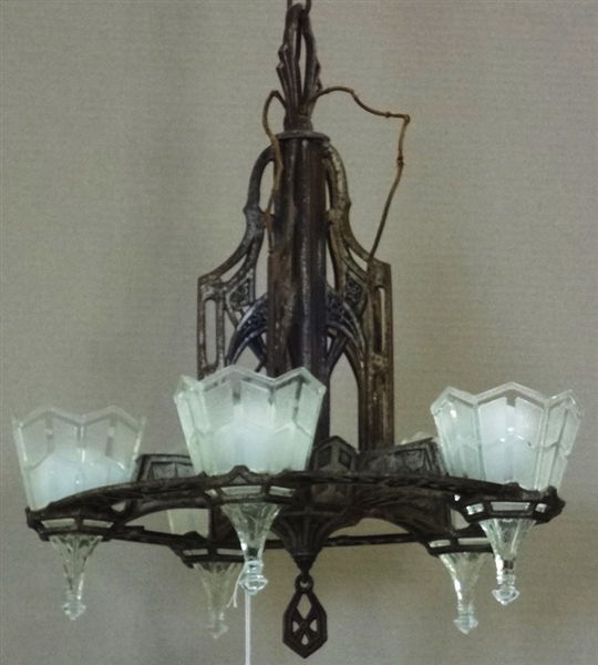 1930s Art Deco Brass Globe Lamp Hanging Chandelier