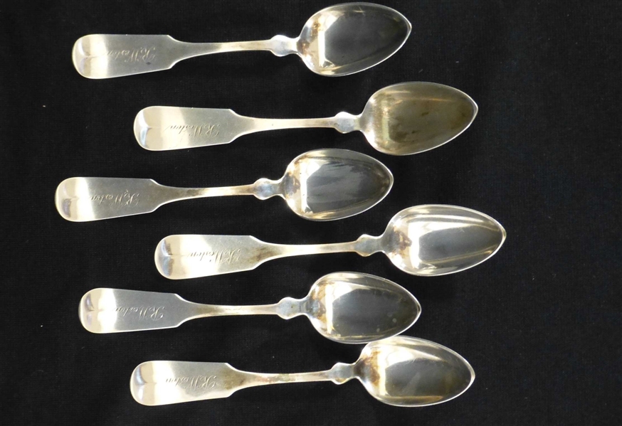 Set of 6 Sterling Fiddle Tea Spoons c. 1890 Crittendens