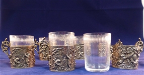 French Set 950 Silver Cordials w/ Inserts CHERUBS Christmas Repousse