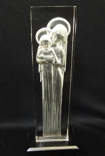 Lalique Glass "Madonna and Child" Statue on Wood Base