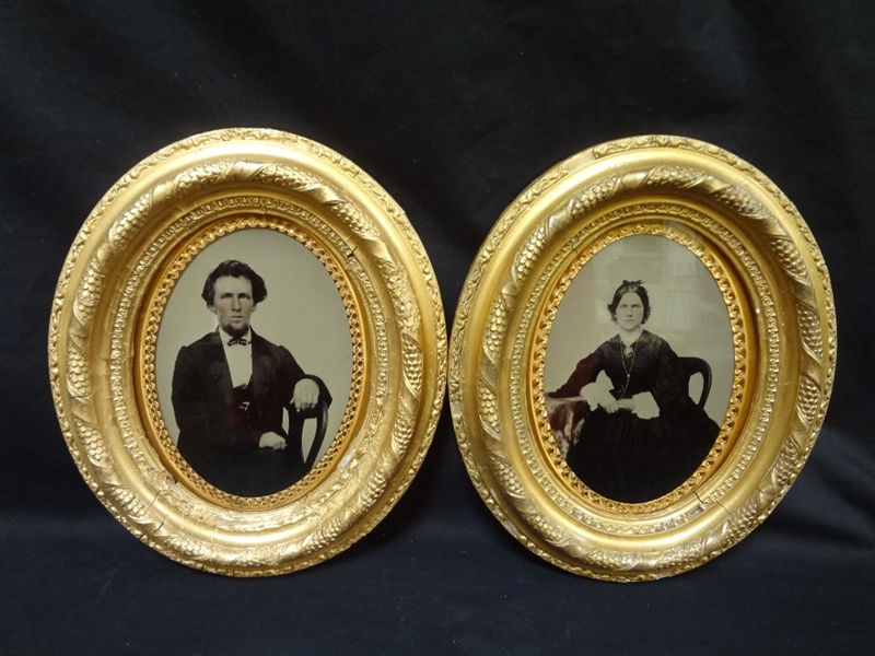Full Plate Ambrotype Pair in Oval Gilt Frame Portrait of a Man and Woman