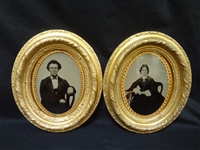 Full Plate Ambrotype Pair in Oval Gilt Frame Portrait of a Man and Woman