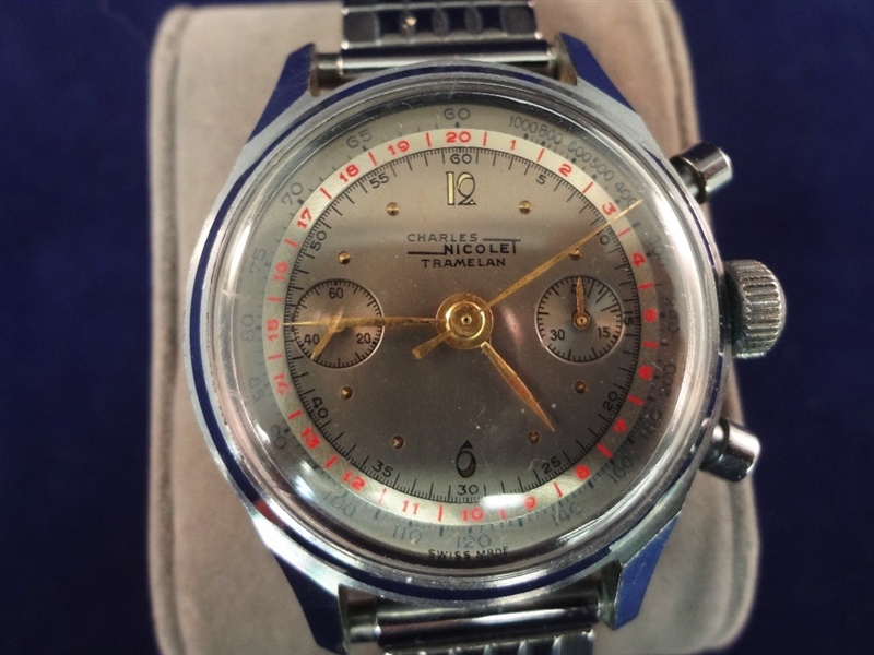 Lot Detail - Charles Nicolet Tramelan Chronograph 17 Jewel Stainless ...