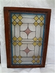 Leaded Glass Window Oak Frame 30 x 44