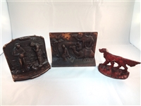 (3) Cast Iron Single Book Ends: Pointer Dog, Men on Camels, Praying Couple