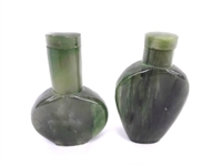 (2) Nephrite Jade Scuff Bottles with Original Caps
