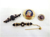 (4) Victorian Vulcanite Mourning Jewelry Group