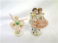 (2) Dresden Porcelain Lace Dancer Figurines