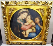 Edward Gross Co. Lithograph "Raphaels Madonna of the Chair" Set in Deep Relief Scrolling Gilt Frame