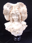 Adolfo Cipriani Marble Female Portrait Bust Reticulated Hat