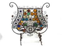 Provincial Cast Iron And Glass Medallion Fire Place Screen