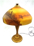 Reverse Painted Table Lamp Art Nouveau Style Base Signed 1876