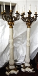 Pair of Palatial Brass and Marble Parlor Room Torchieres