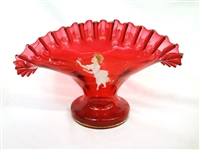 Mary Gregory Glass ruffled Cranberry Fan Vase