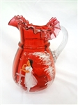 Antique Mary Gregory Glass Ruffled Edge Pitcher