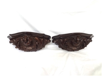 Pair of Solid Walnut Hand Carved Wall Sconce Shelves