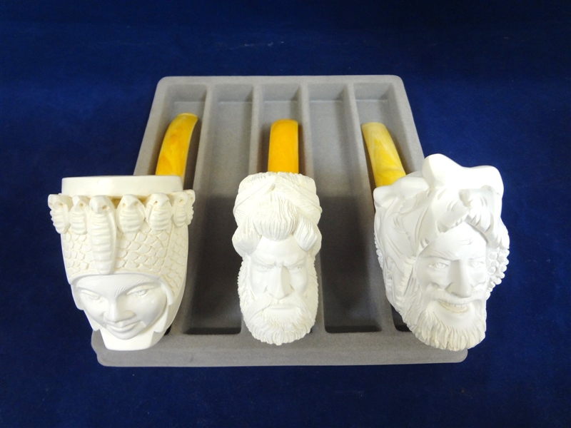 (3) Meerschaum Block Figural Pipes 