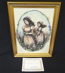Mary Vickers Hand Colored Etching Framed "Gathering Flowers"