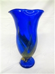 Oversize Art Glass Blue Ruffled Edge Vase