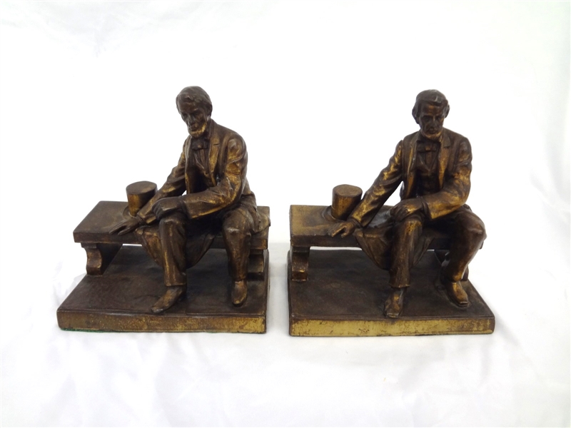After Gutzon Burglum Brass Bookends Seated Abraham Lincoln