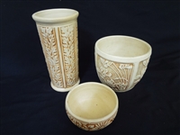 (3) Weller Pottery "Clinton Ivory" Bowl and Vases 1914
