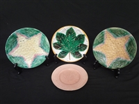 (4) Majolica Plates: Etruscan Cauliflower, George Jones Chestnut