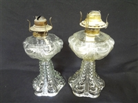(2) Coolidge Drape (Bellevue) Oil Lamps Clear Glass