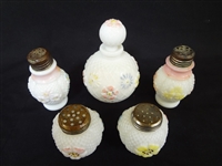 Consolidated Glass Co. "Cosmos" Cruet, (2) Pairs Salt and Peppers