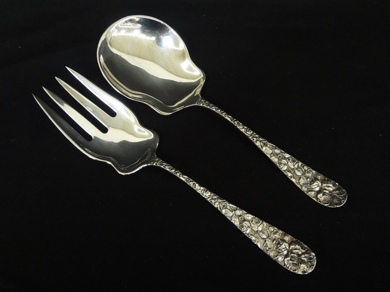 Sterling Silver Serving Fork and Spoon Shofield Co. "Baltimore Rose"
