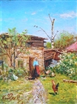 Ivan Krisjuk (Russian 1944) Oil on Canvas "Village Courtyard 2"